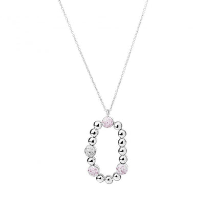 Colar dot feminino Topázio 1874 colar em prata com pendente oval de contas e pedras rosa e cristal