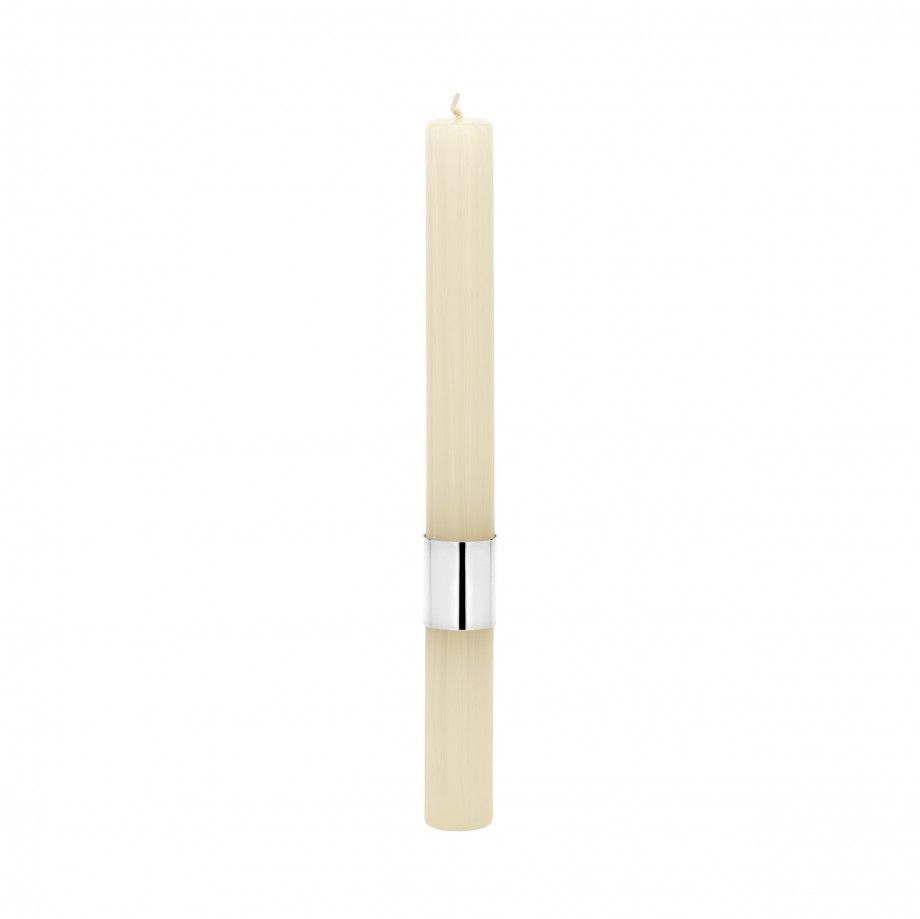 vela de batismo texturada creme alta com anel prateado e acabamento rústico Topázio 1874