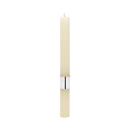 vela de batismo texturada creme alta com anel prateado e acabamento rústico Topázio 1874