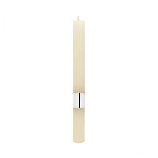 vela de batismo texturada creme alta com anel prateado e acabamento rústico Topázio 1874