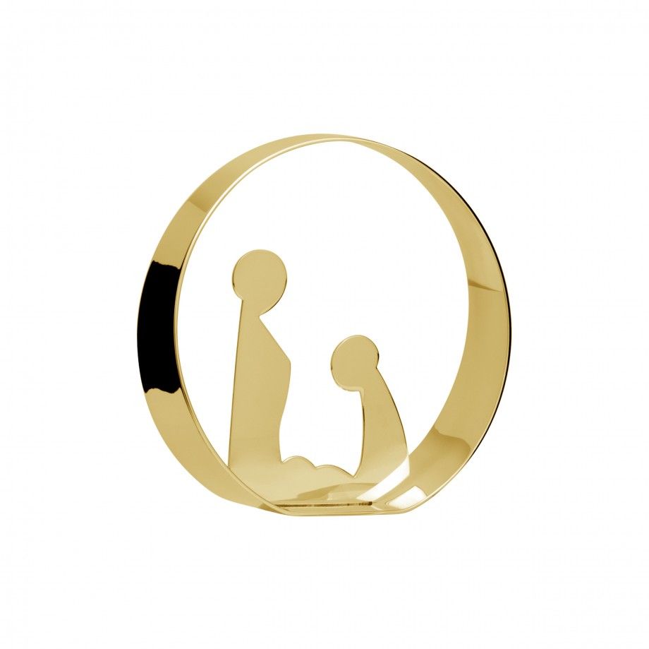 presépio decorativo dourado minimalista em círculo de metal polido, peça de joalharia Carmo Joalheiros