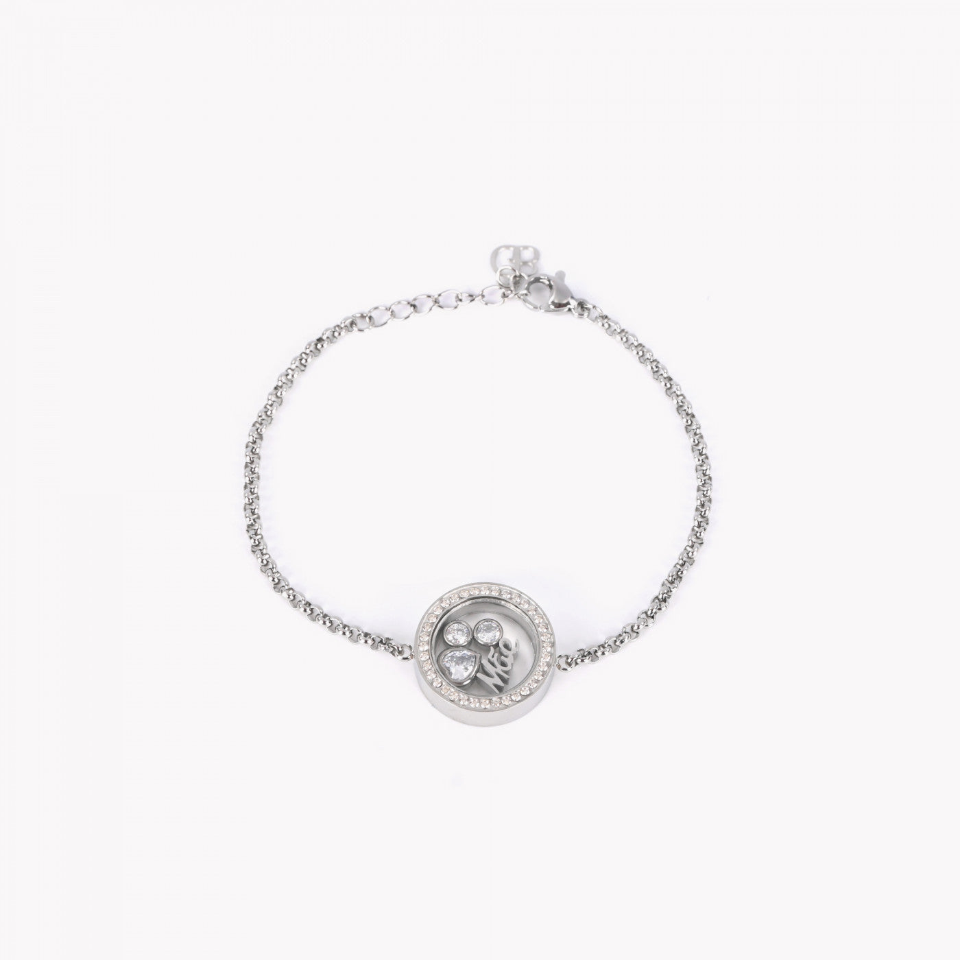 Pulseira delicada Carmo Joalheiros com medalha mãe cravejada e corrente fina pulseira mãe aço inox