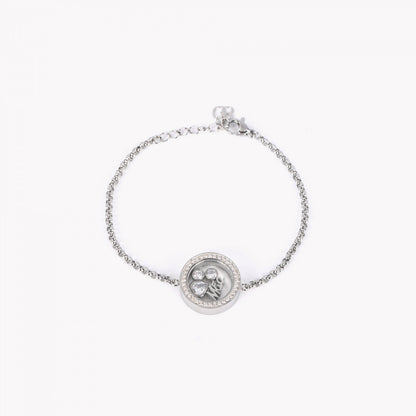 Pulseira delicada Carmo Joalheiros com medalha mãe cravejada e corrente fina pulseira mãe aço inox