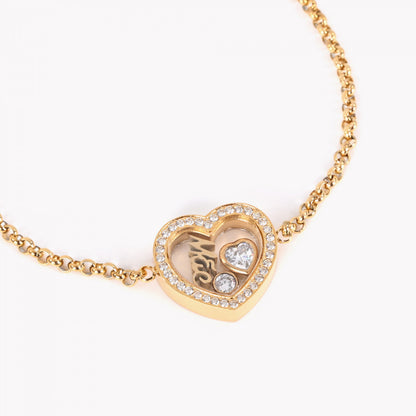 Colar coração dourado Carmo Joalheiros com pingente mãe em vidro e cristais pulseira de aço mãe