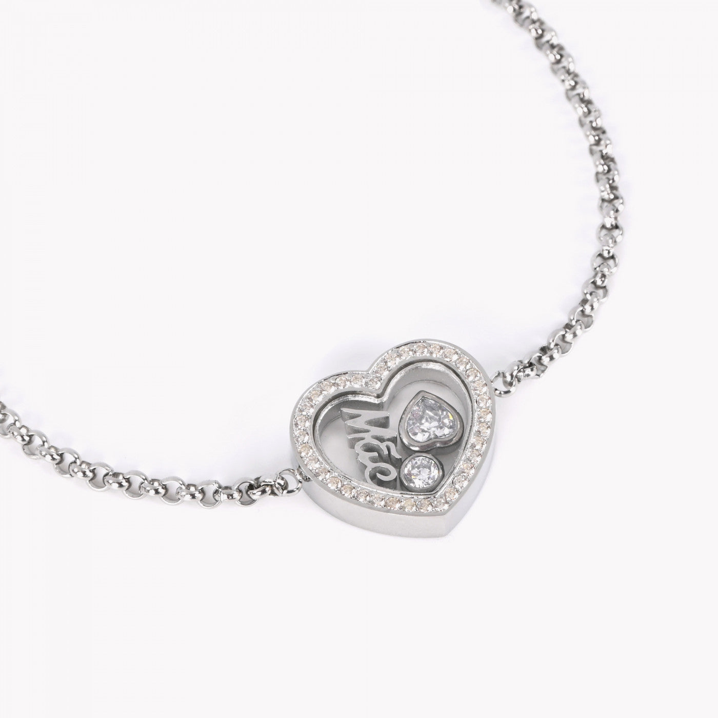 Colar coração em aço com pingente mãe cravejado de zircônias da Carmo Joalheiros pulseira de aço mãe