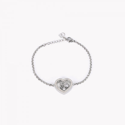 Pulseira de aço mãe Carmo Joalheiros com corrente delicada e pingente coração com cristais