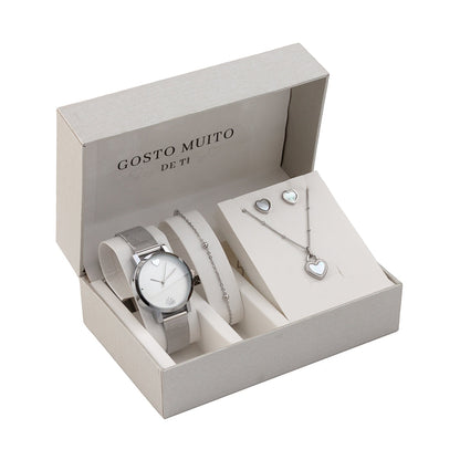 Steel jewelry set - "I really like you" - Mother of Pearl Heart