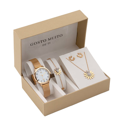 Steel jewelry set - "I Love You" - Flower with Zirconia