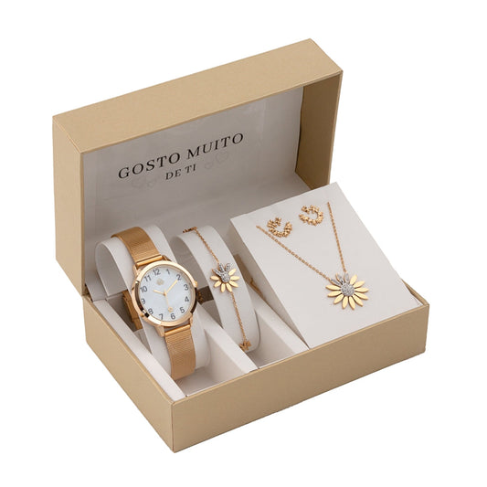 Steel jewelry set - "I Love You" - Flower with Zirconia