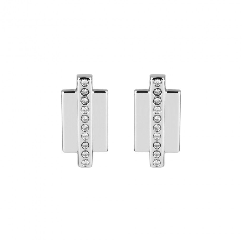 Brincos inca femininos Carmo Joalheiros em prata retangulares com fila de zircónias brilhantes