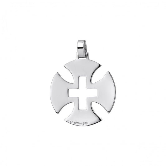 Pingente cruz de malta prata polida com recorte central e argola elegante Topázio 1874