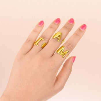 Anel de Aço com Letra Inicial Carmo Joalheiros