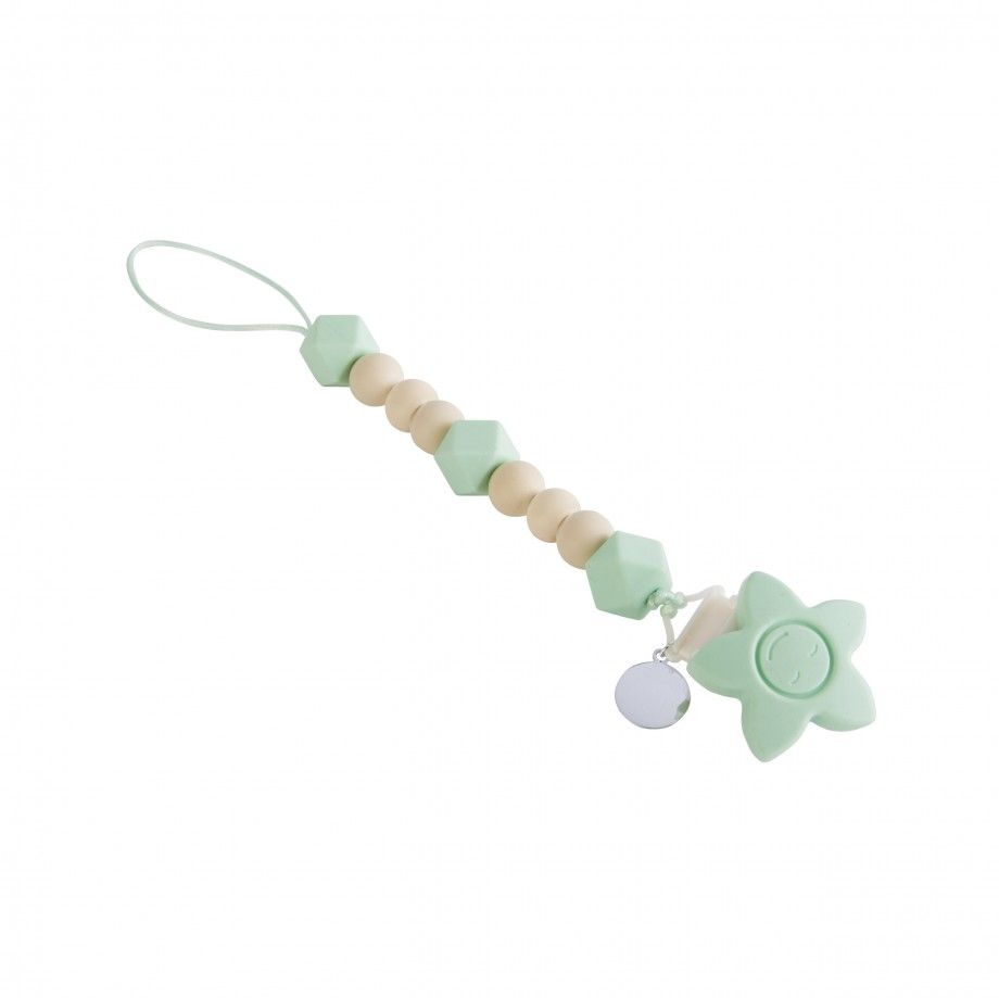 Topázio 1874 corrente de chupeta personalizada em silicone verde menta com contas e clipe em forma de estrela