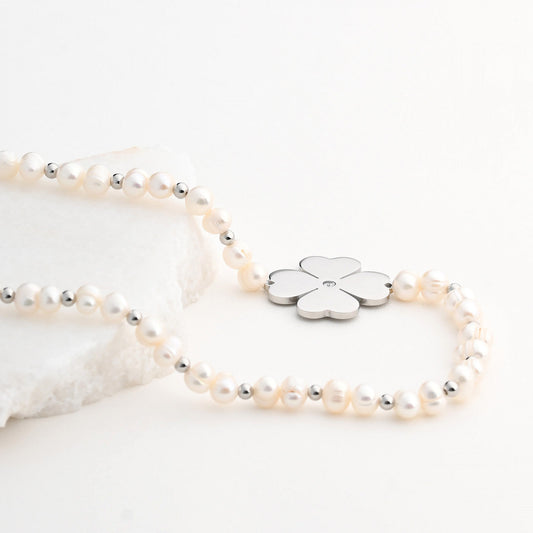 Clover pearl steel necklace