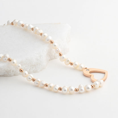 Heart pearl steel necklace