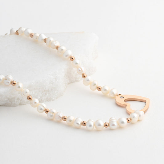 Heart pearl steel necklace