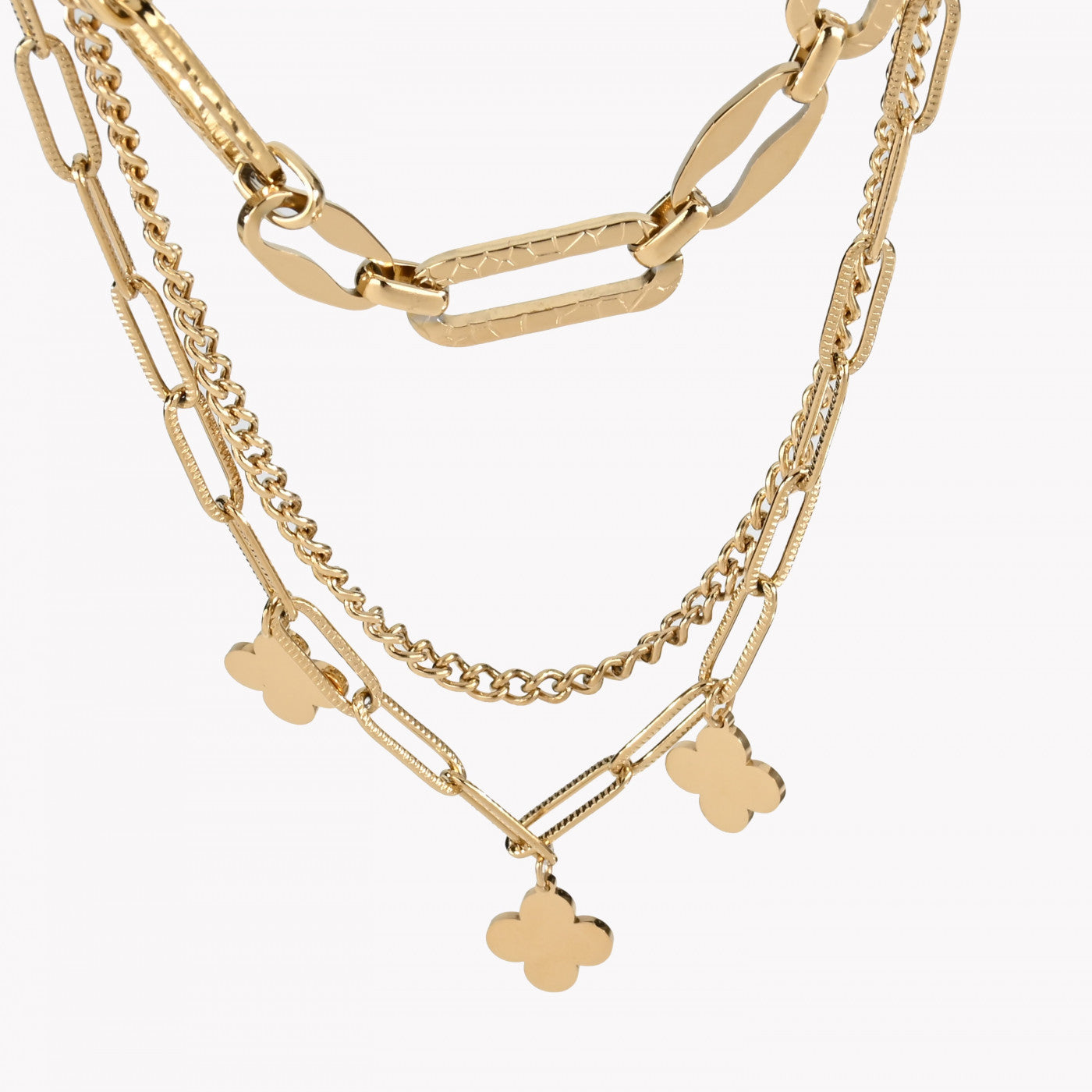 Pack of 3 steel flower necklaces 