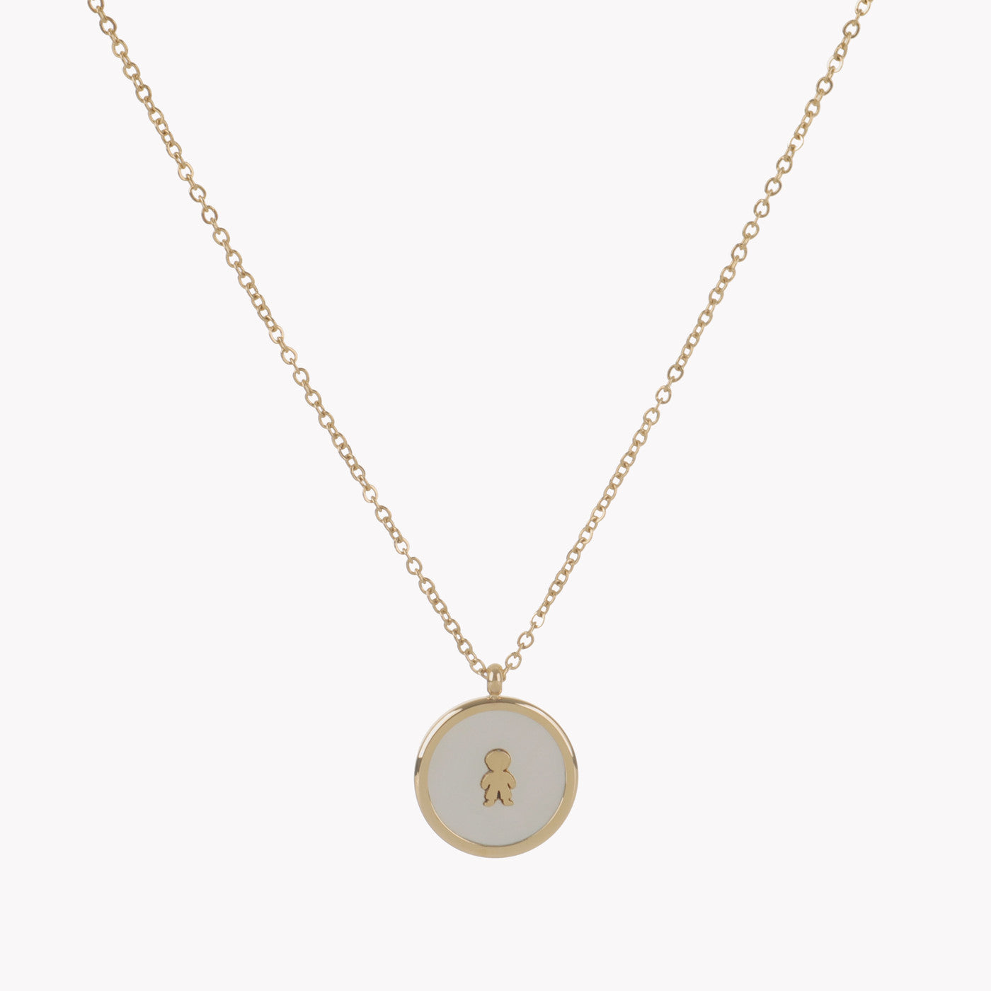 Steel necklace with mother of pearl and 1 boy