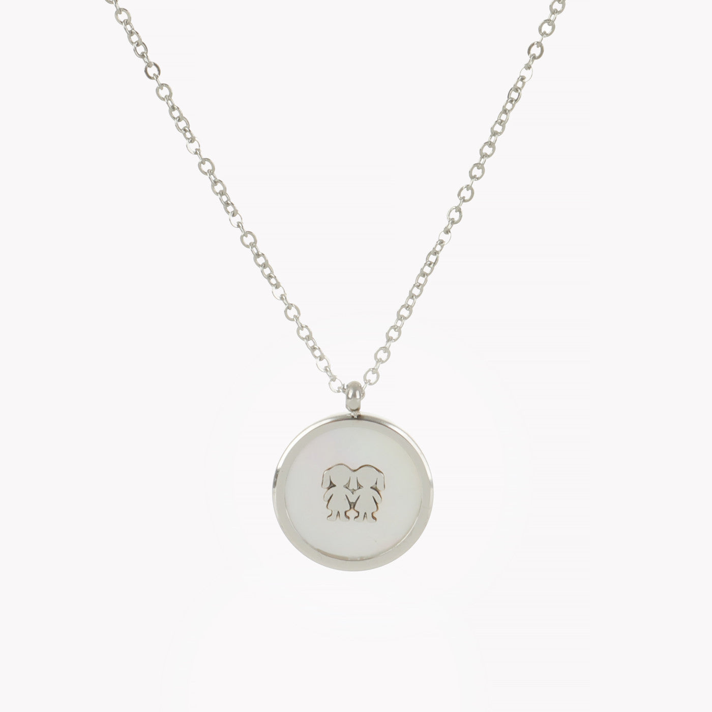 Steel necklace with mother of pearl for two girls