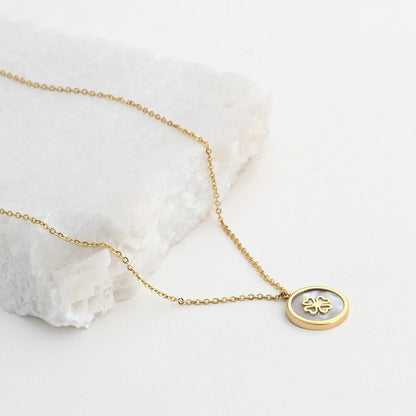 Steel necklace with mother of pearl and shamrock 