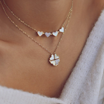 Steel shamrock and heart necklace - 2 in 1