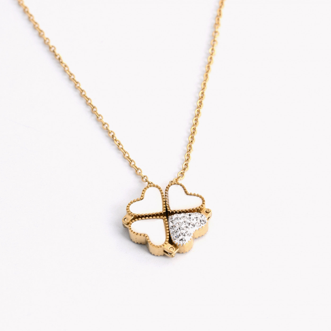 Steel shamrock and heart necklace - 2 in 1