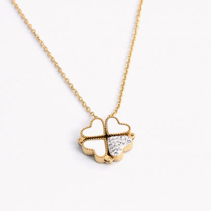 Steel shamrock and heart necklace - 2 in 1