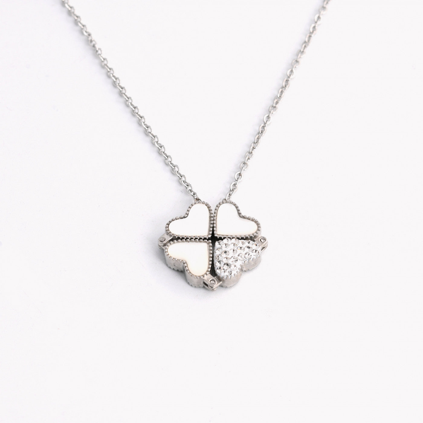 Steel shamrock and heart necklace - 2 in 1