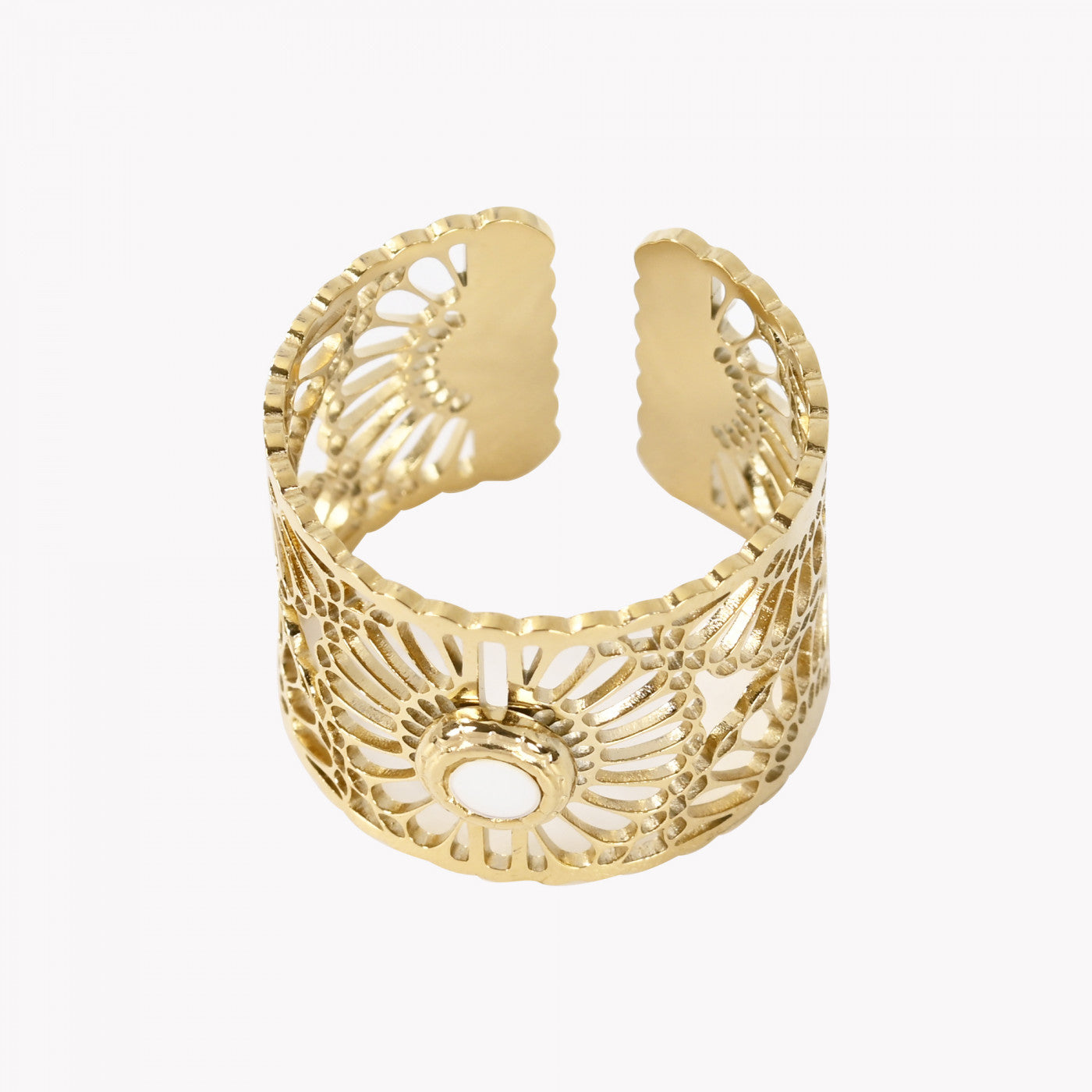 Anel ajustável aço textura florida - Terra de Estrelas