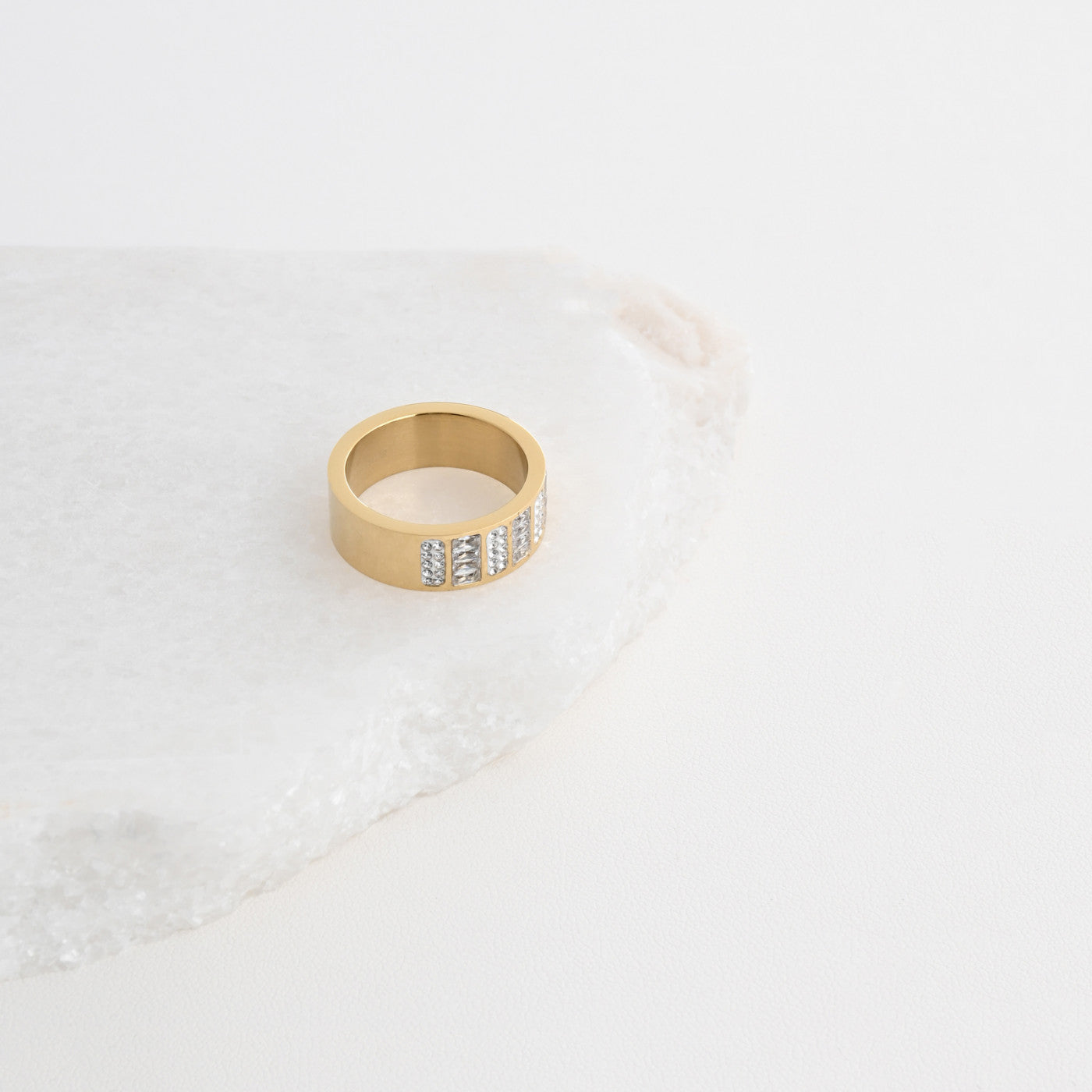 Steel ring with diamonds