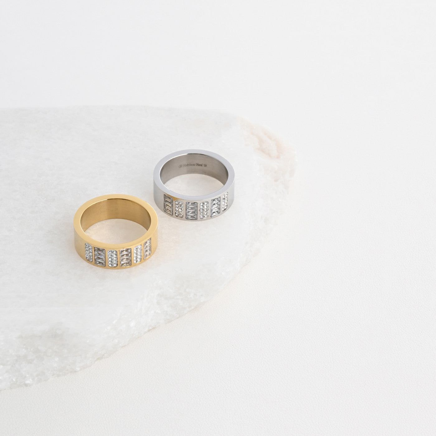 Steel ring with diamonds