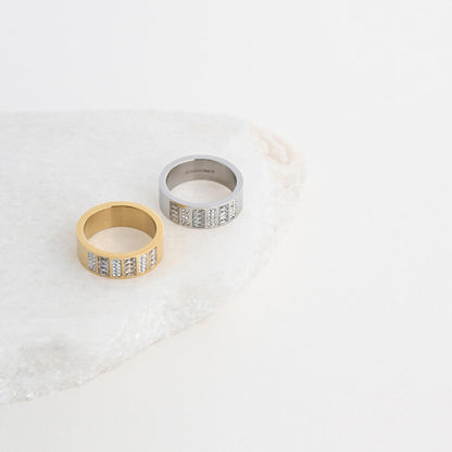 Steel ring with diamonds