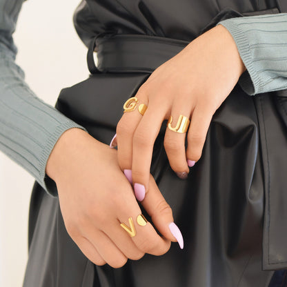 Steel Ring with Initial Letter