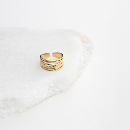 Anel ajustável aço básico entrelaçado - Terra de Estrelas