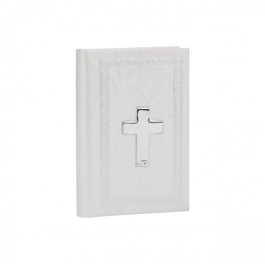 missal cruz pequeno em capa branca com cruz prateada decorativa da Topázio 1874 joalharia religiosa