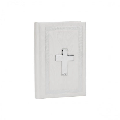 missal cruz pequeno em capa branca com cruz prateada decorativa da Topázio 1874 joalharia religiosa