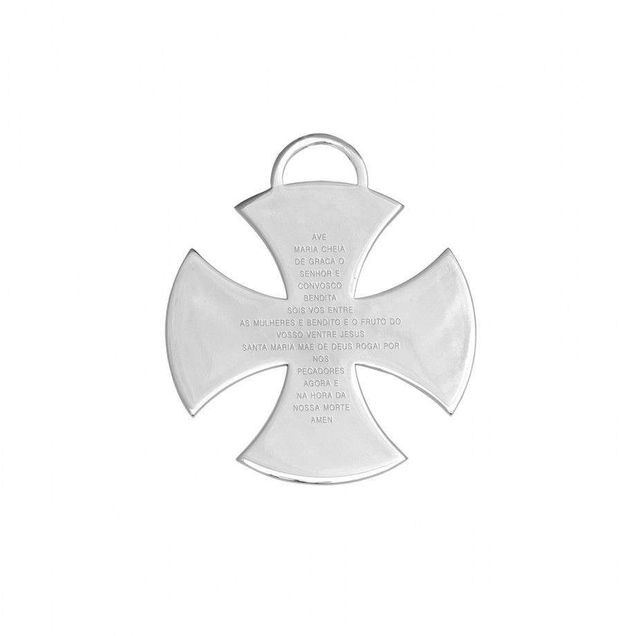 Pendente Topázio 1874 cruz de malta com oração avé maria em prata polida gravada