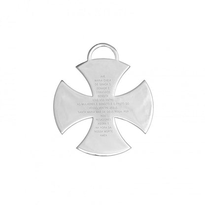 Pendente Topázio 1874 cruz de malta com oração avé maria em prata polida gravada