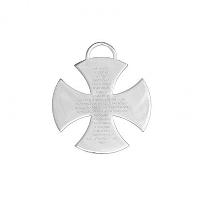 Topázio 1874 pingente joalharia cruz de malta com oração pai nosso em prata polida com gravação visível