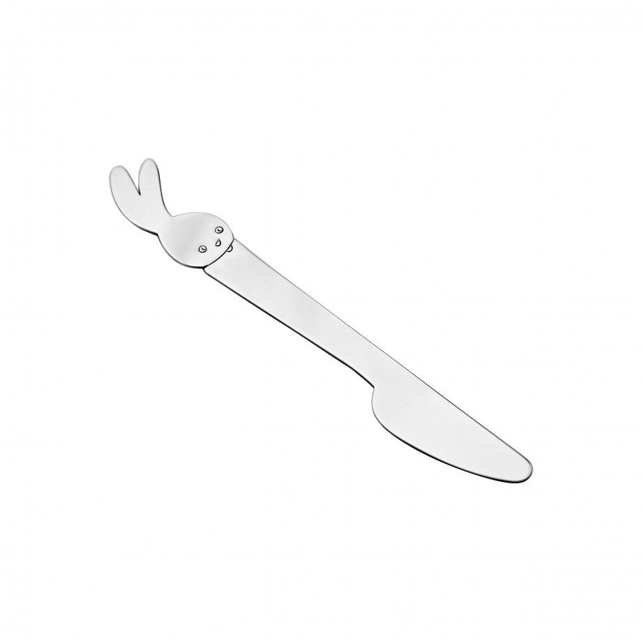 faca infantil coelhinho topázio em aço inox polido com cabo em forma de coelho para crianças