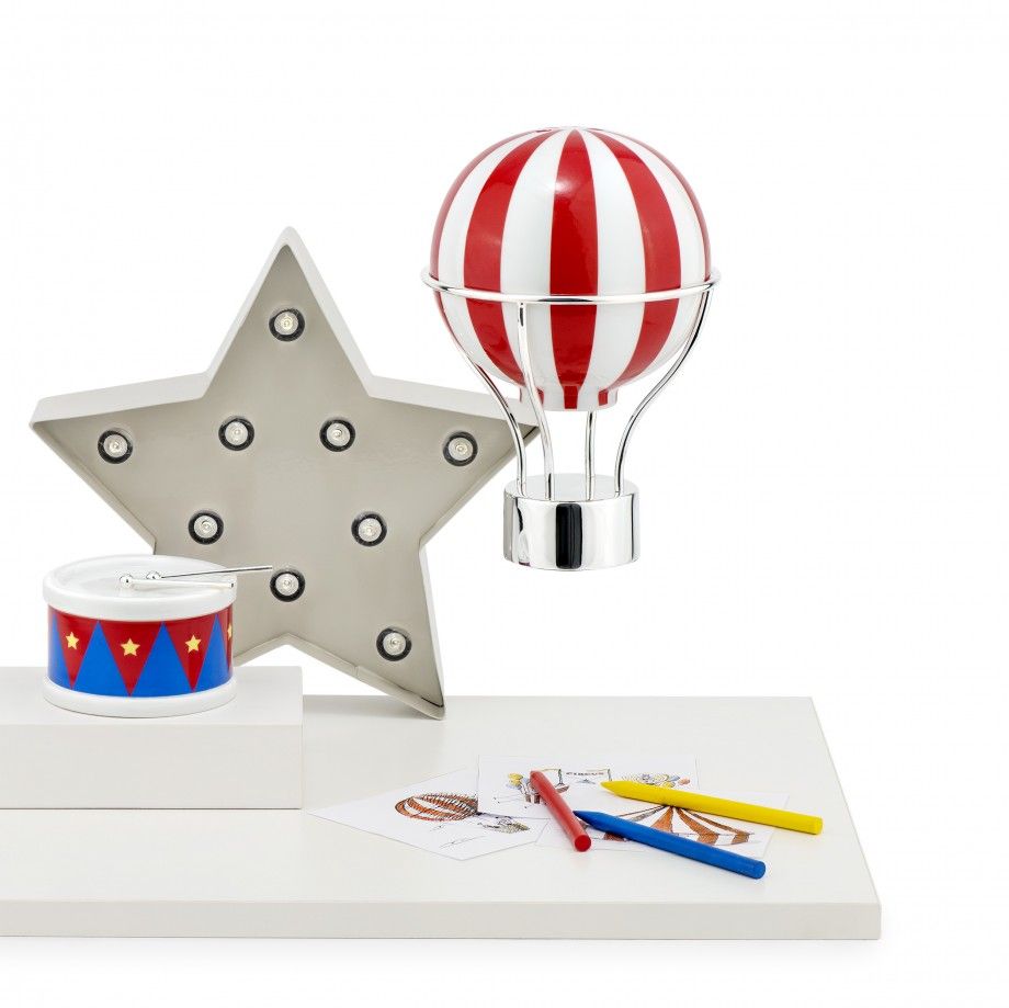 mealheiro circo topázio Carmo Joalheiros balao listrado vermelho e branco com estrela luminosa e tambor decorativo