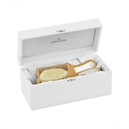 Topázio 1874 conjunto de pente e escova O Principezinho em caixa branca com pente de madeira e escova de cerdas suaves