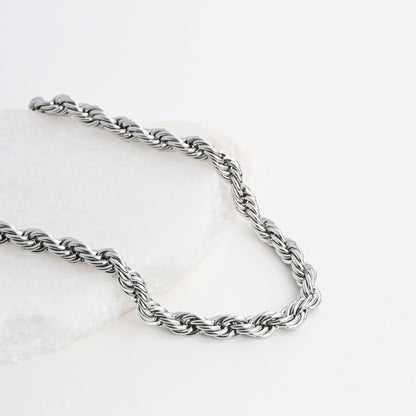 Thick braided mesh steel necklace