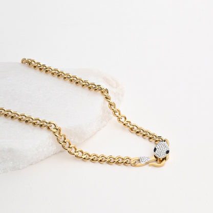 Steel necklace with snake and diamonds