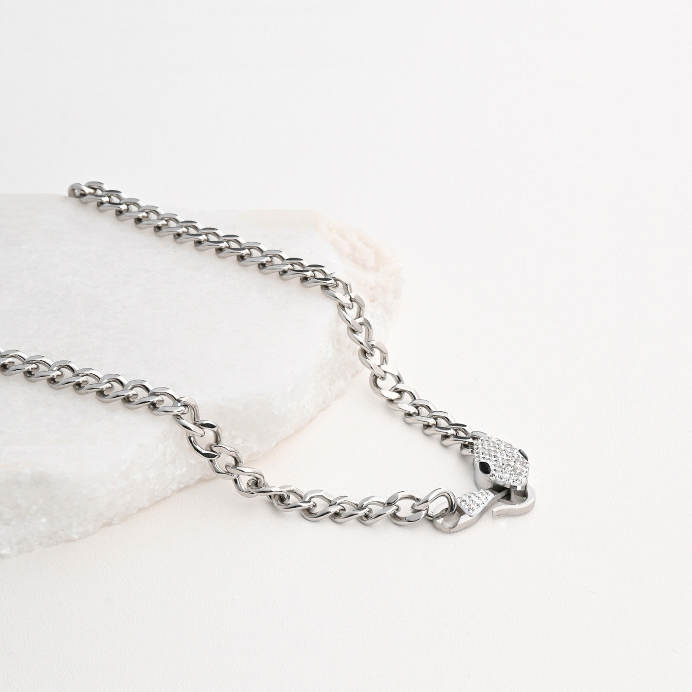 Steel necklace with snake and diamonds