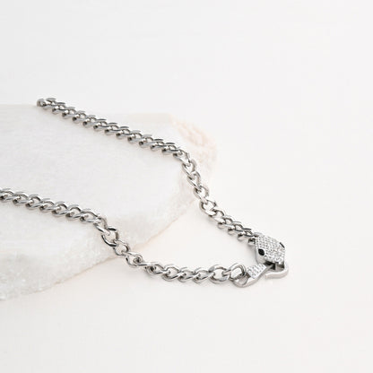 Steel necklace with snake and diamonds