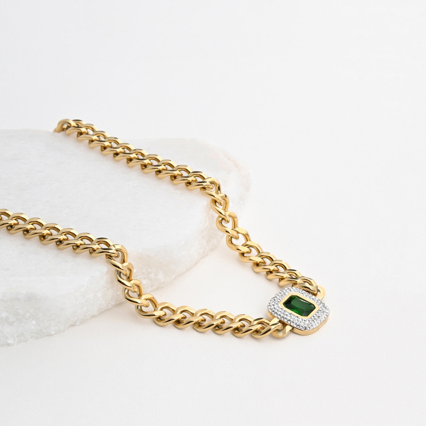 Thick square steel necklace with diamonds