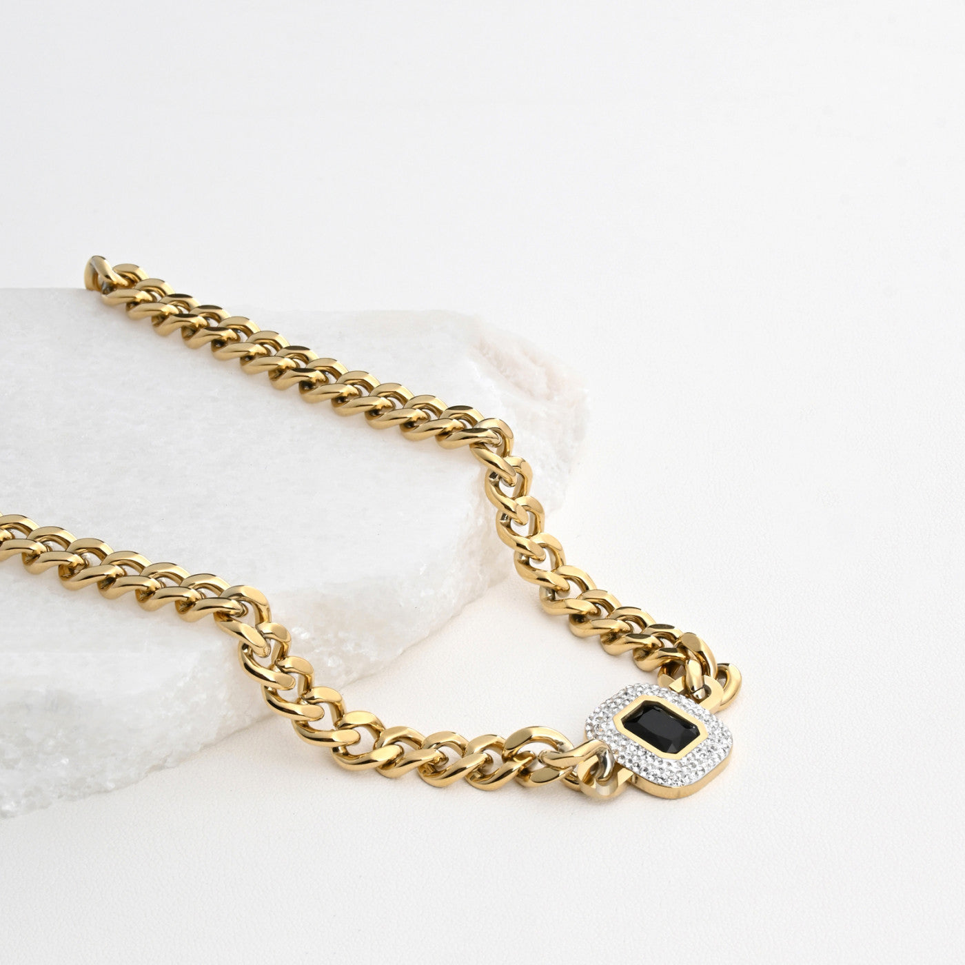 Thick square steel necklace with diamonds