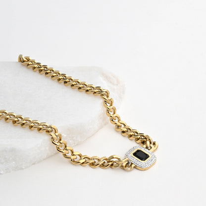 Thick square steel necklace with diamonds