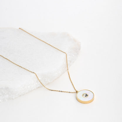 Steel necklace with diamonds and mother-of-pearl 